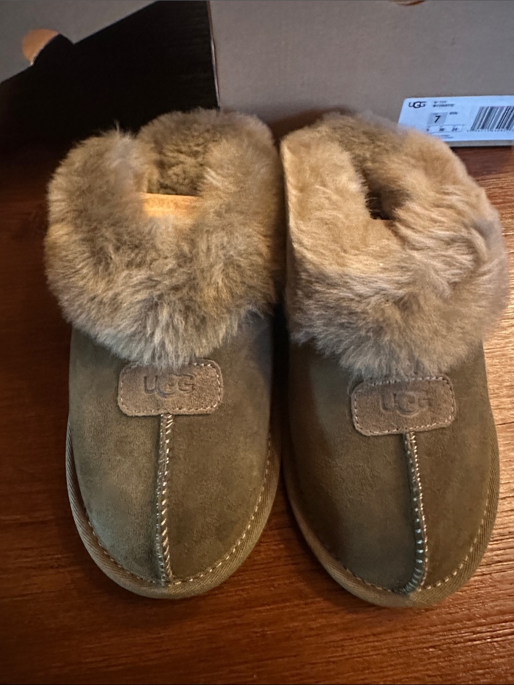 UGG Okive GreenSuede Shearling Slip-On Slippers